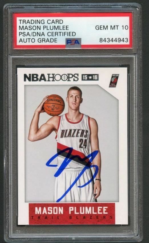NEW LISTING2015-16 NBA Hoops #174 Mason Plumlee Signed Card AUTO Graded 10 PSA Slabbed Blaz