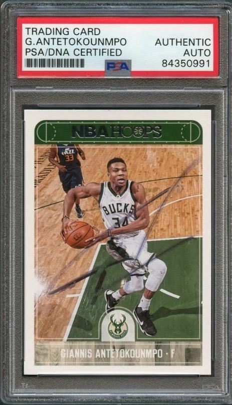 2017 NBA HOOPS #9 Giannis Antetokounmpo Signed Card AUTO PSA Slabbed