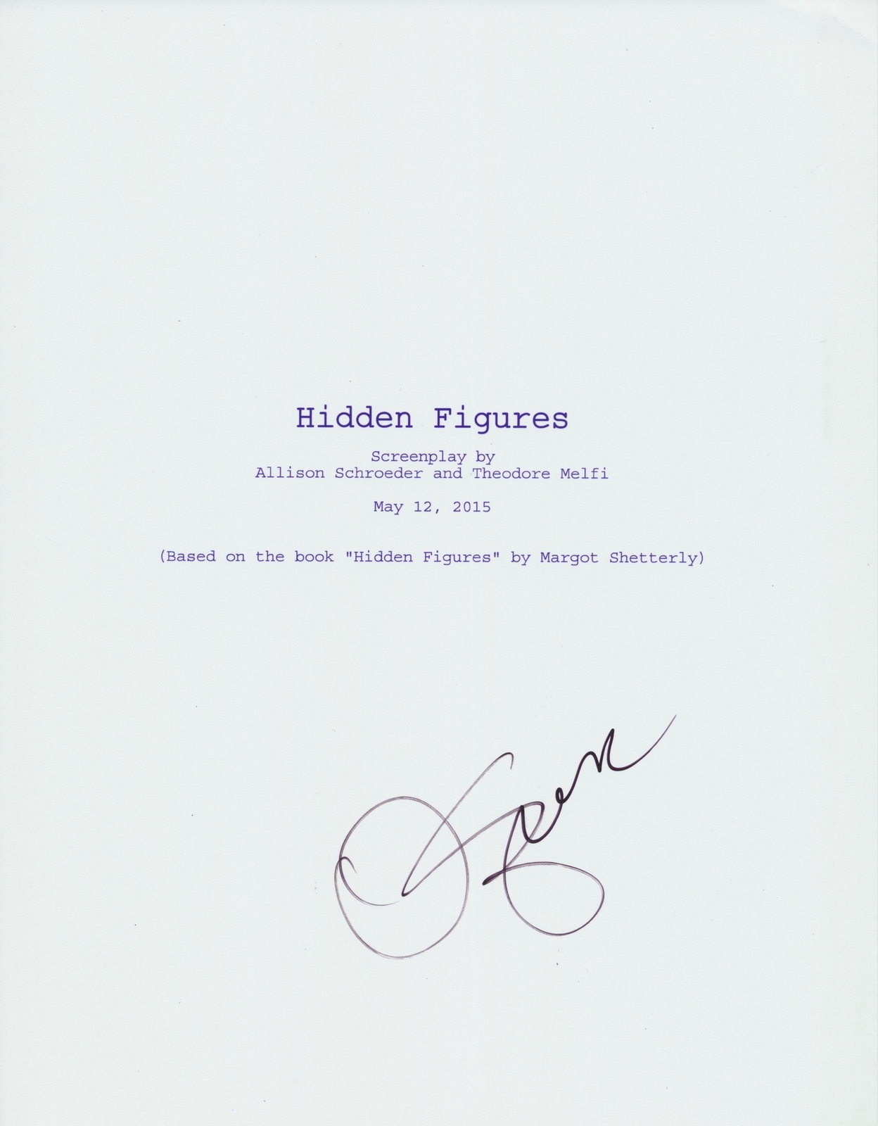 OCTAVIA SPENCER SIGNED HIDDEN FIGURES 123 PAGE FULL SCRIPT