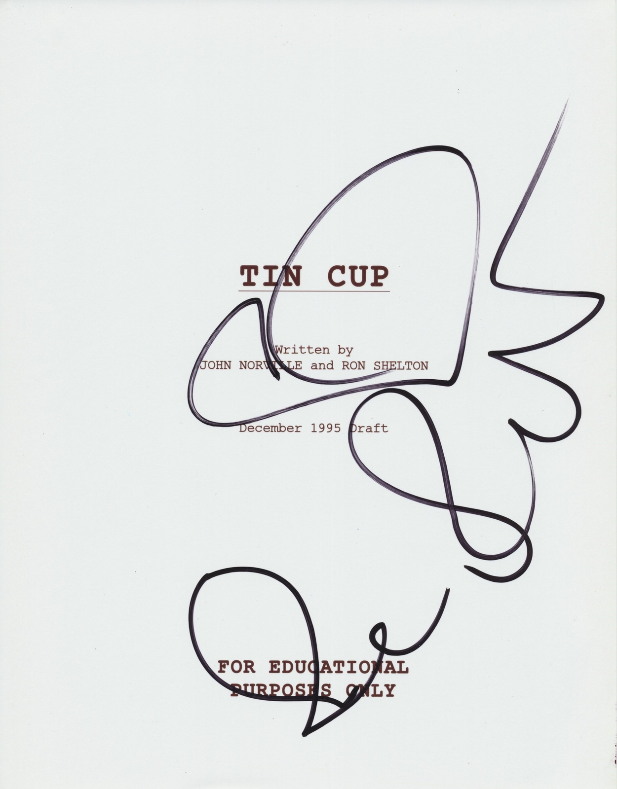 RENE RUSSO SIGNED TIN CUP 135 PAGE FULL SCRIPT