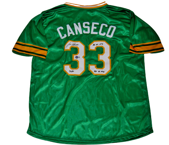 JOSE CANSECO signed (BASH BROTHER) Custom green A'S baseball jersey BECKETT BAS