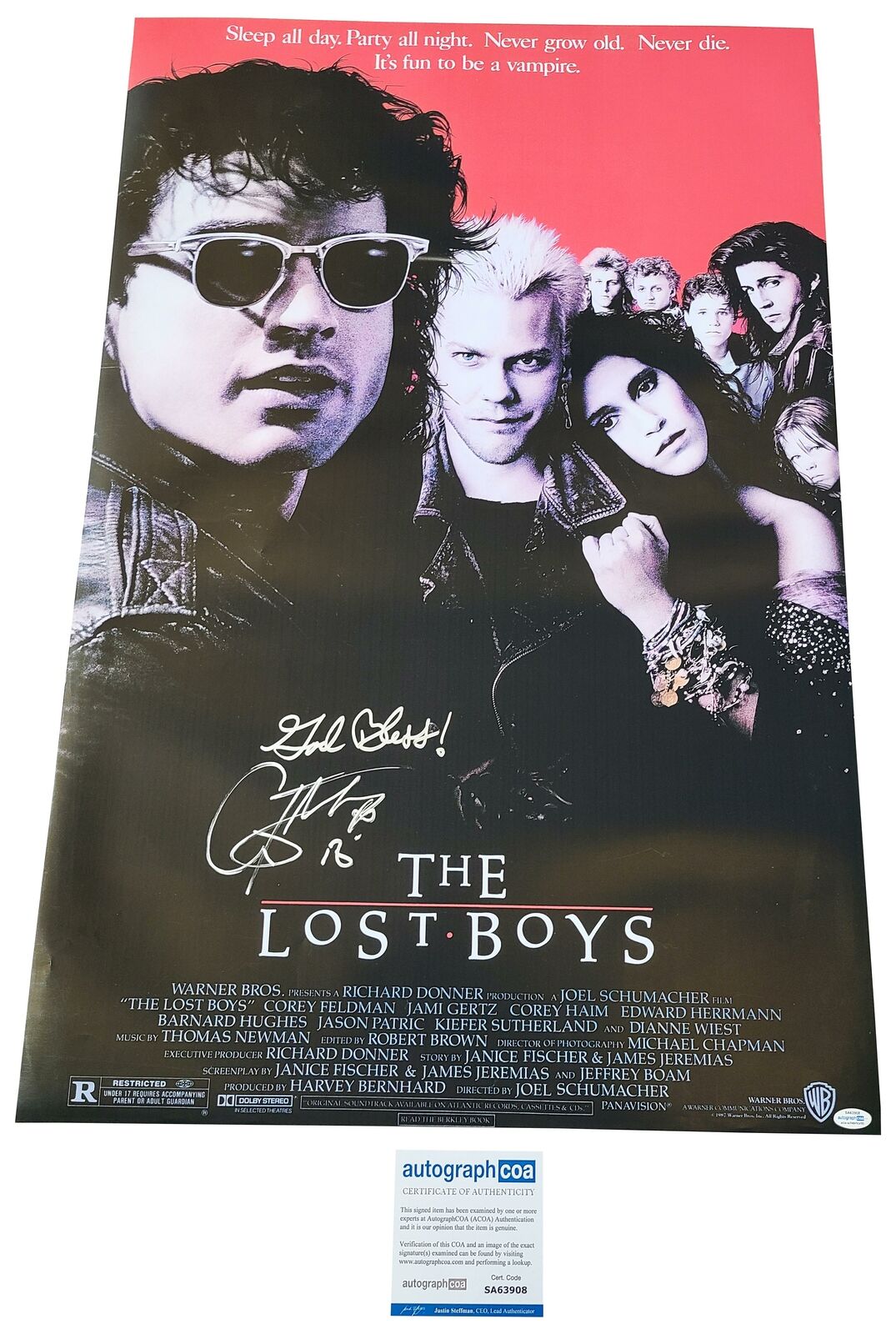 Corey Feldman Autographed "God Bless" The Lost Boys Movie Poster ACOA