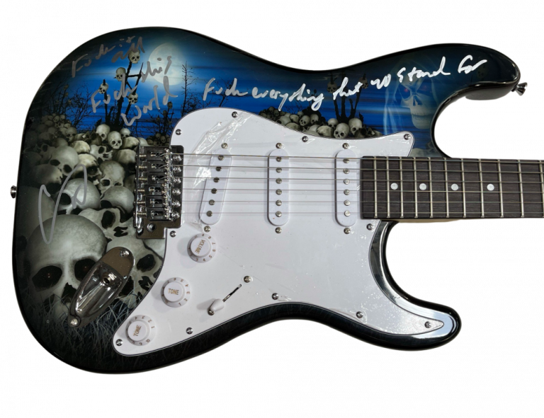 COREY TAYLOR SIGNED SLIPKNOT FULL SIZE ELETRIC GUITAR LYRIC INSCRIPTION BAS N COLLECTIBLE MEMORABILIA