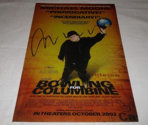 MICHAEL MOORE SIGNED BOWLING FOR COLUMBINE 12X18 MOVIE POSTER COLLECTIBLE MEMORABILIA