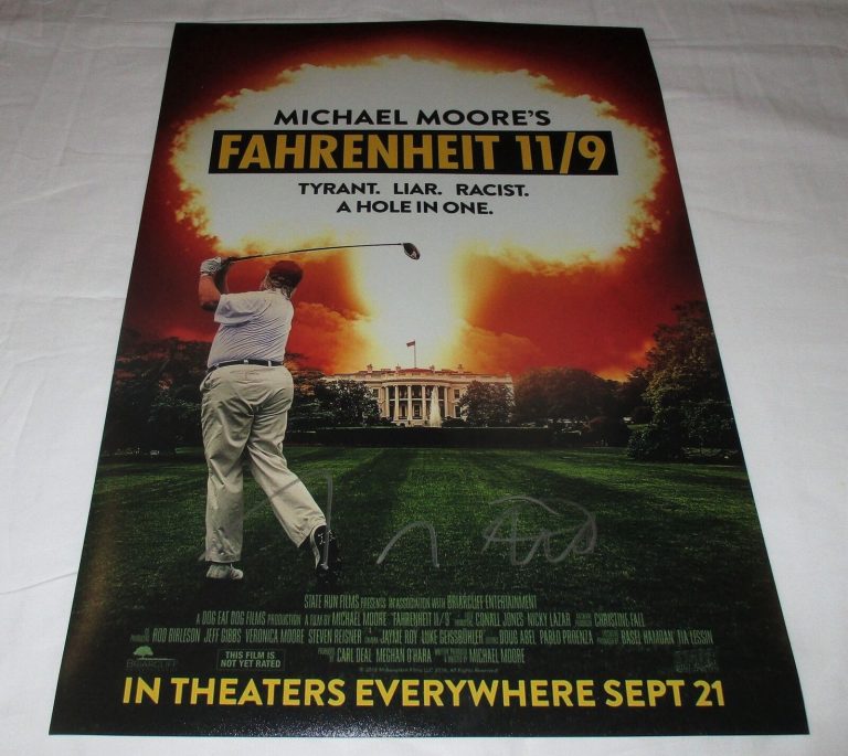 MICHAEL MOORE SIGNED FAHRENHEIT 11/9 12X18 MOVIE POSTER COLLECTIBLE MEMORABILIA