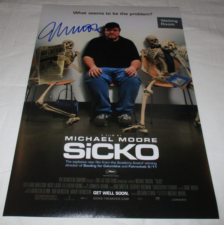 MICHAEL MOORE SIGNED SICKO 12X18 MOVIE POSTER COLLECTIBLE MEMORABILIA