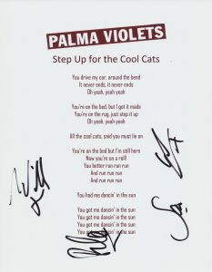 PALMA VIOLETS SIGNED STEP UP FOR THE COOL CATS LYRIC SHEET COLLECTIBLE MEMORABILIA