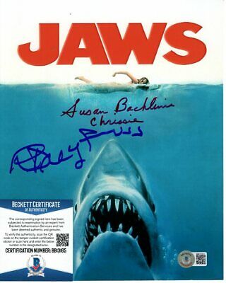 RICHARD DREYFUSS AND SUSAN BACKLINIE SIGNED JAWS 8×10 PHOTO BECKETT BAS COLLECTIBLE MEMORABILIA