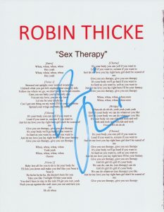 ROBIN THICKE SIGNED SEX THERAPY LYRIC SHEET COLLECTIBLE MEMORABILIA
