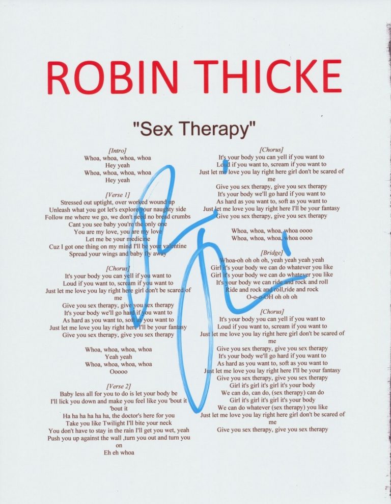 Robin Thicke Signed Sex Therapy Lyric Sheet Autographia 