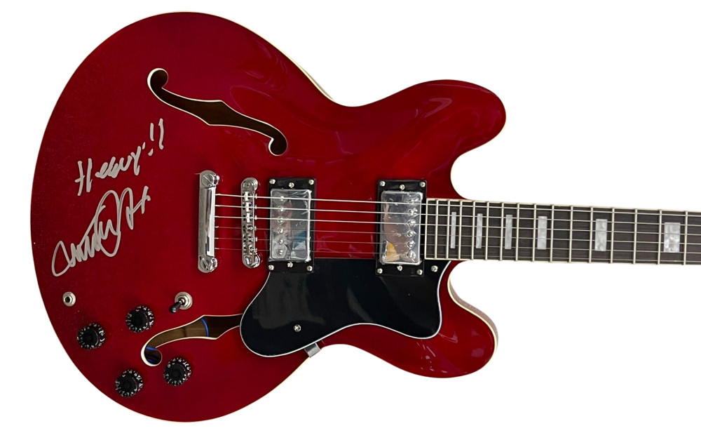 MICHAEL J FOX SIGNED BACK TO THE FUTURE EPIPHONE GUITAR INSCRIPTION BECKETT B