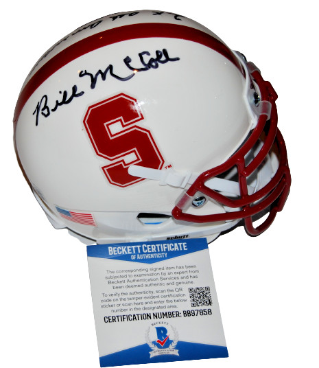 BILL MCCOLL signed (STANFORD CARDINAL) mini football helmet BECKETT BB97858