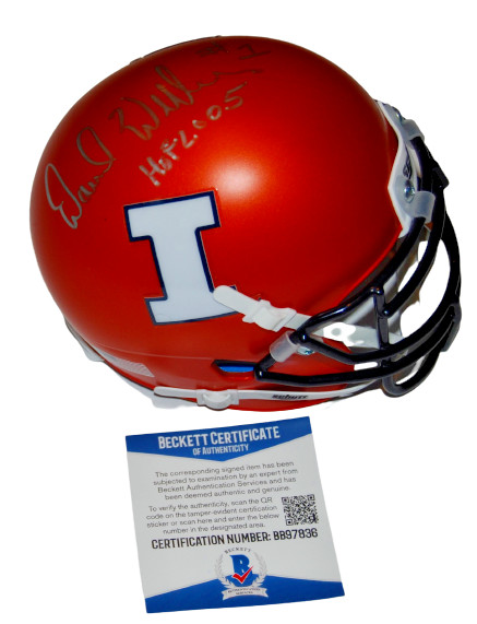 DAVID WILLIAMS signed (ILLINOIS ILLINI) mini football helmet BECKETT BAS BB97836