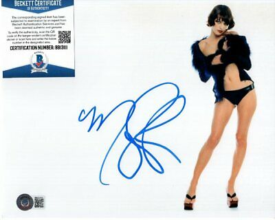 MILLA JOVOVICH Signed X SEXY LEATHER BIKINI Photo Beckett BAS Autographia