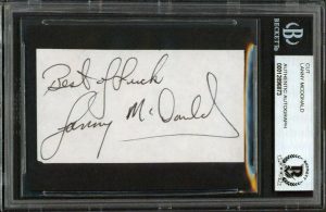 FLAMES LANNY MCDONALD “BEST OF LUCK” SIGNED 1.75×3.25 CUT SIGNATURE BAS SLABBED COLLECTIBLE MEMORABILIA
