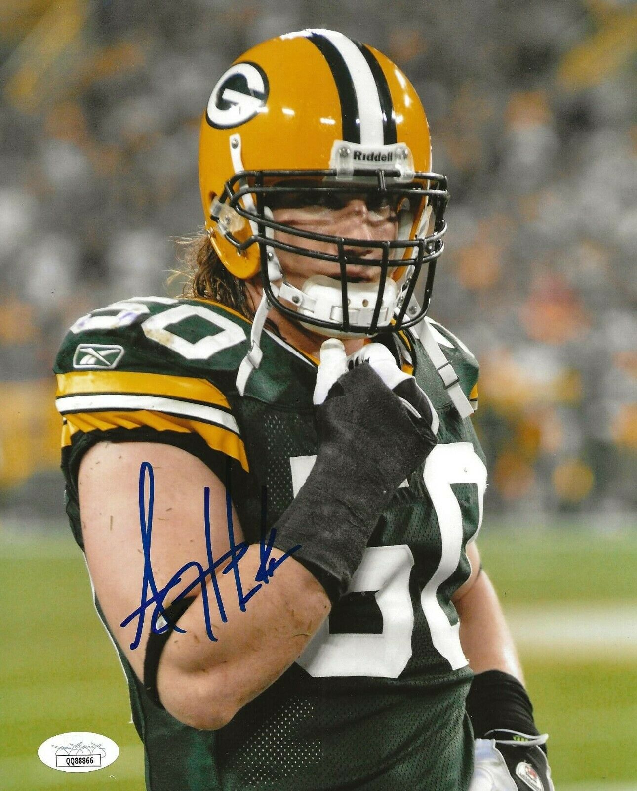 A. J. Hawk signed Green Bay Packers 8x10 photo autographed AJ Ohio State 5  JSA