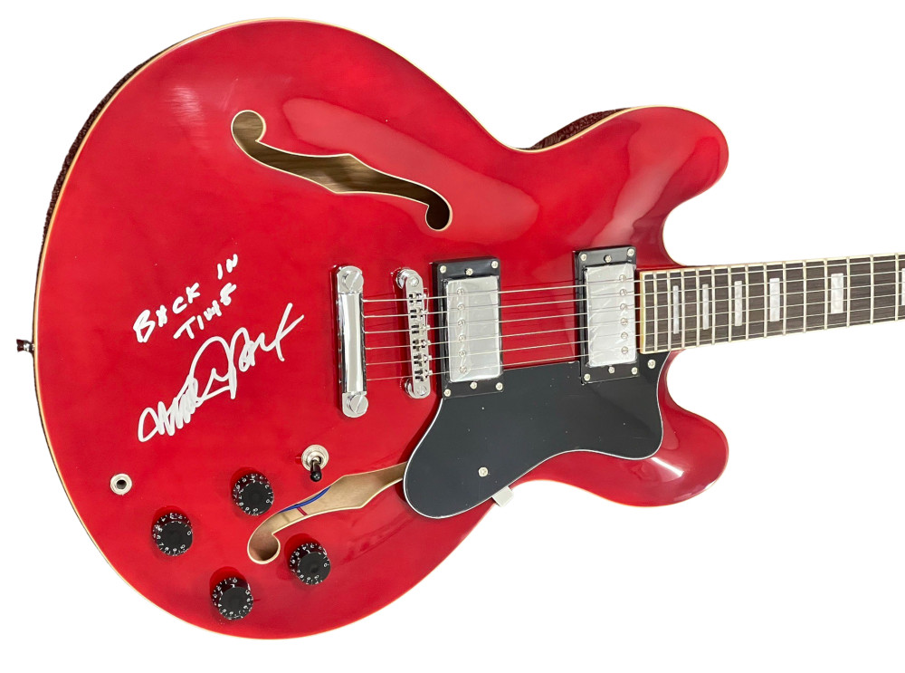 MICHAEL J FOX SIGNED BACK TO THE FUTURE EPIPHONE GUITAR INSCRIPTION BECKETT D