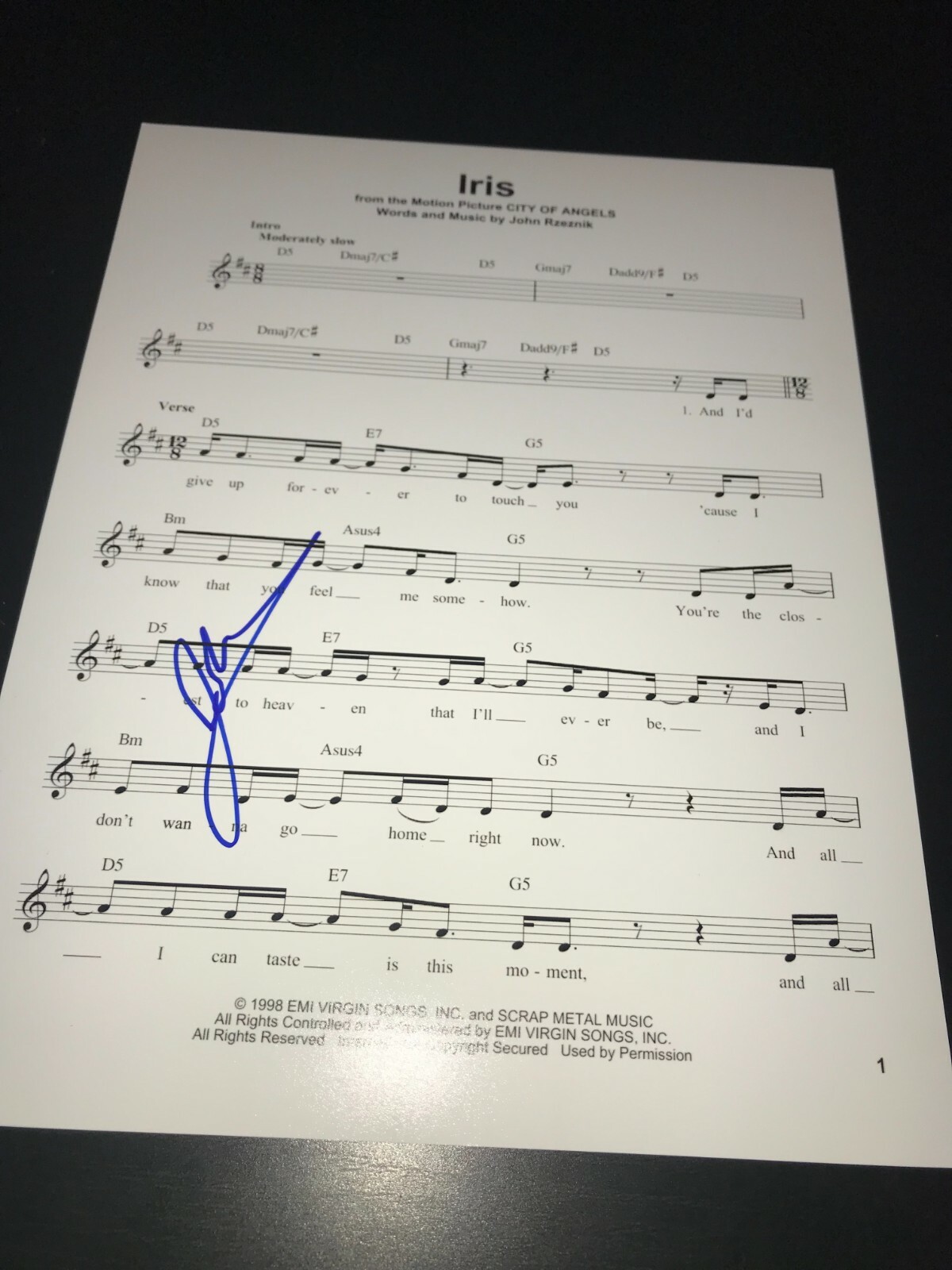 JOHNNY RZEZNIK SIGNED AUTOGRAPH SHEET MUSIC IRIS BLACK BALLOON BECKETT BAS COA D