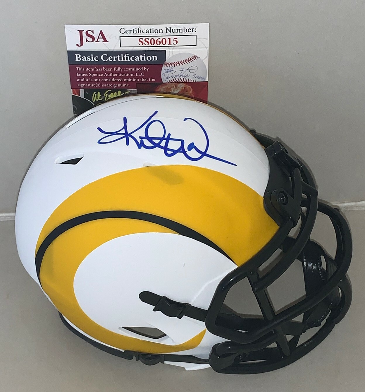 Kurt Warner signed Rams Lunar Eclipse mini helmet autographed JSA