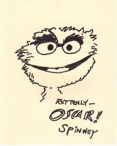 CAROLL SPINNEY SIGNED 8×10 SESAME STREET OSCAR THE GROUCH SKETCH COLLECTIBLE MEMORABILIA