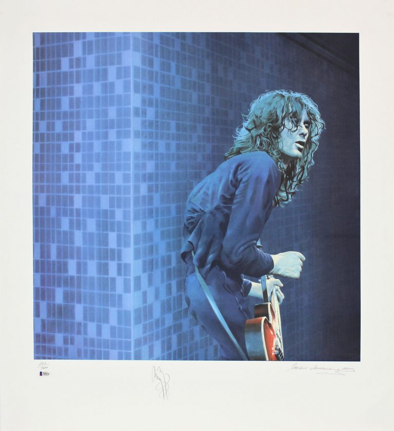 JIMMY PAGE LED ZEPPELIN SIGNED 30×33 LE ARTIST PRINT LITHO #202/300 BAS #A05235 COLLECTIBLE MEMORABILIA