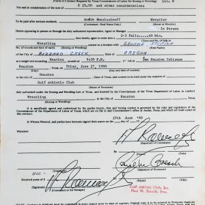 (14) Andre The Giant Pak Song Nam Signed Houston Program & Contract BAS #AA03407