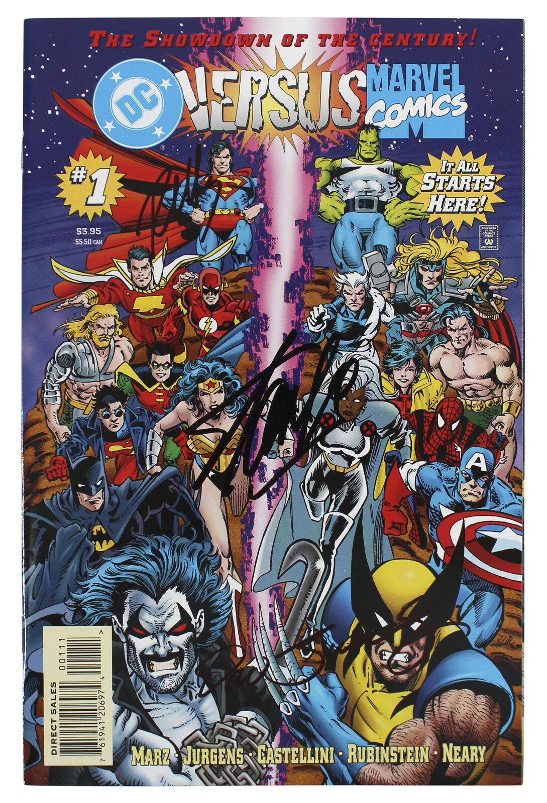 (3) Stan Lee, Jurgens & Marz Signed DC Versus Marvel #1 Comic JSA # ...