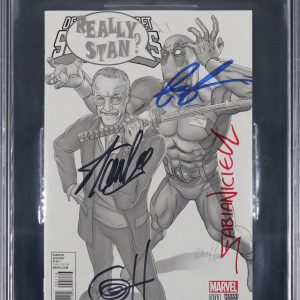 (4) Stan Lee, Horn, Liefeld & Nicieza Signed Deadpool 001 Variant Comic BAS Slab