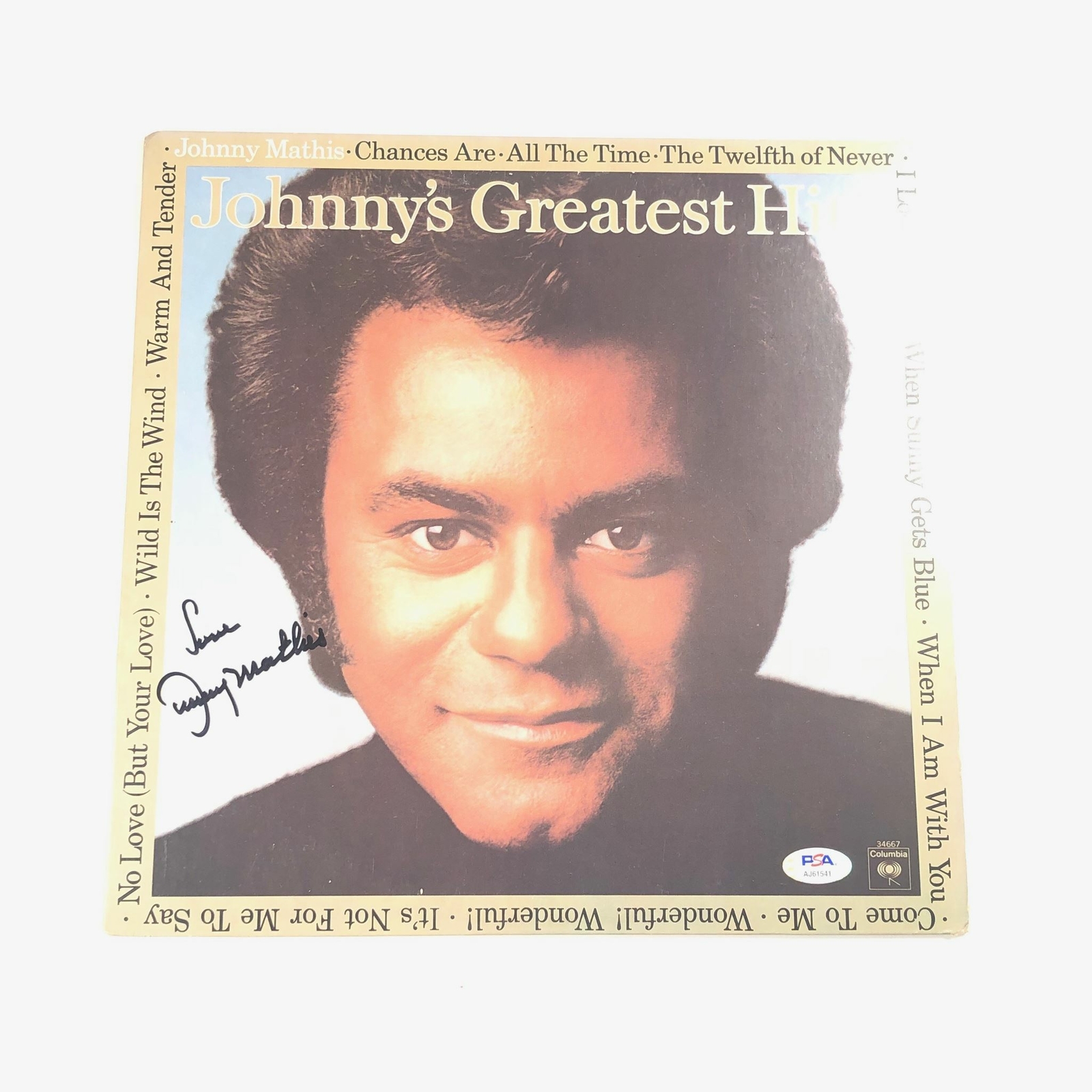 JOHNNY MATHIS LP Vinyl PSA/DNA Johnny's Greatest Hits Album autographed