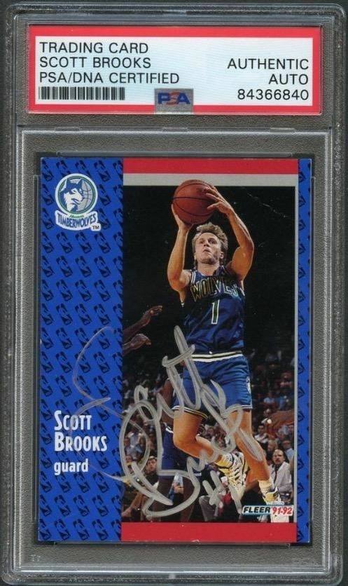 1991-92 FLEER BASKETBALL #318 SCOTT BROOKS SIGNED CARD AUTO PSA SLABBED TIMBERWO COLLECTIBLE MEMORABILIA