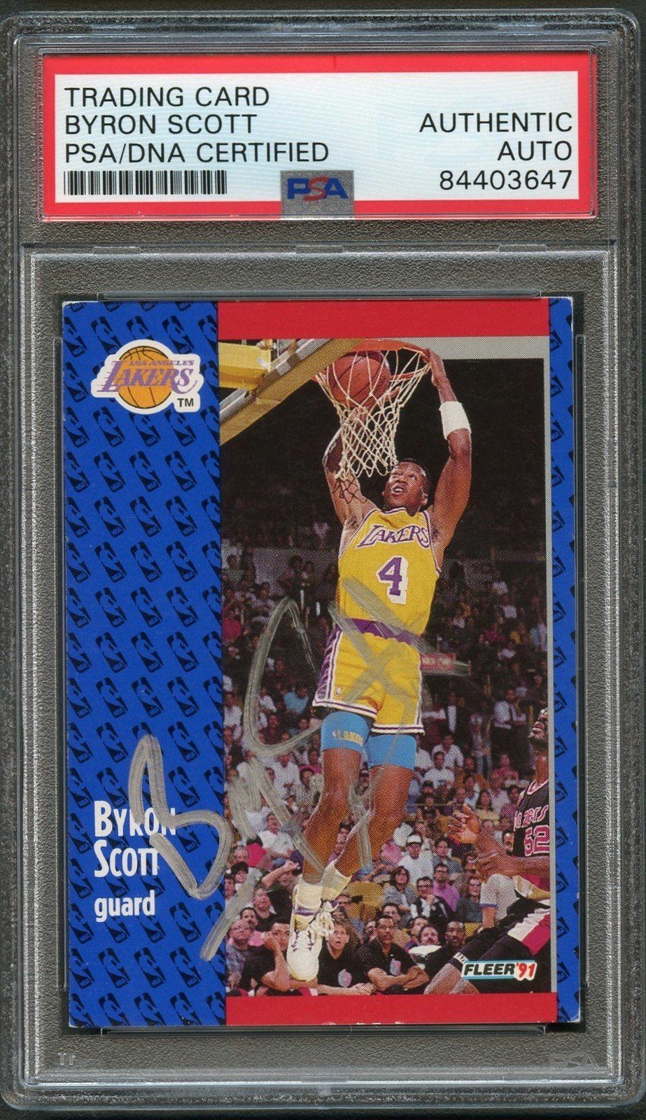 1991-92 FLEER BASKETBALL #102 BYRON SCOTT SIGNED CARD AUTO PSA SLABBED LAKERS COLLECTIBLE MEMORABILIA