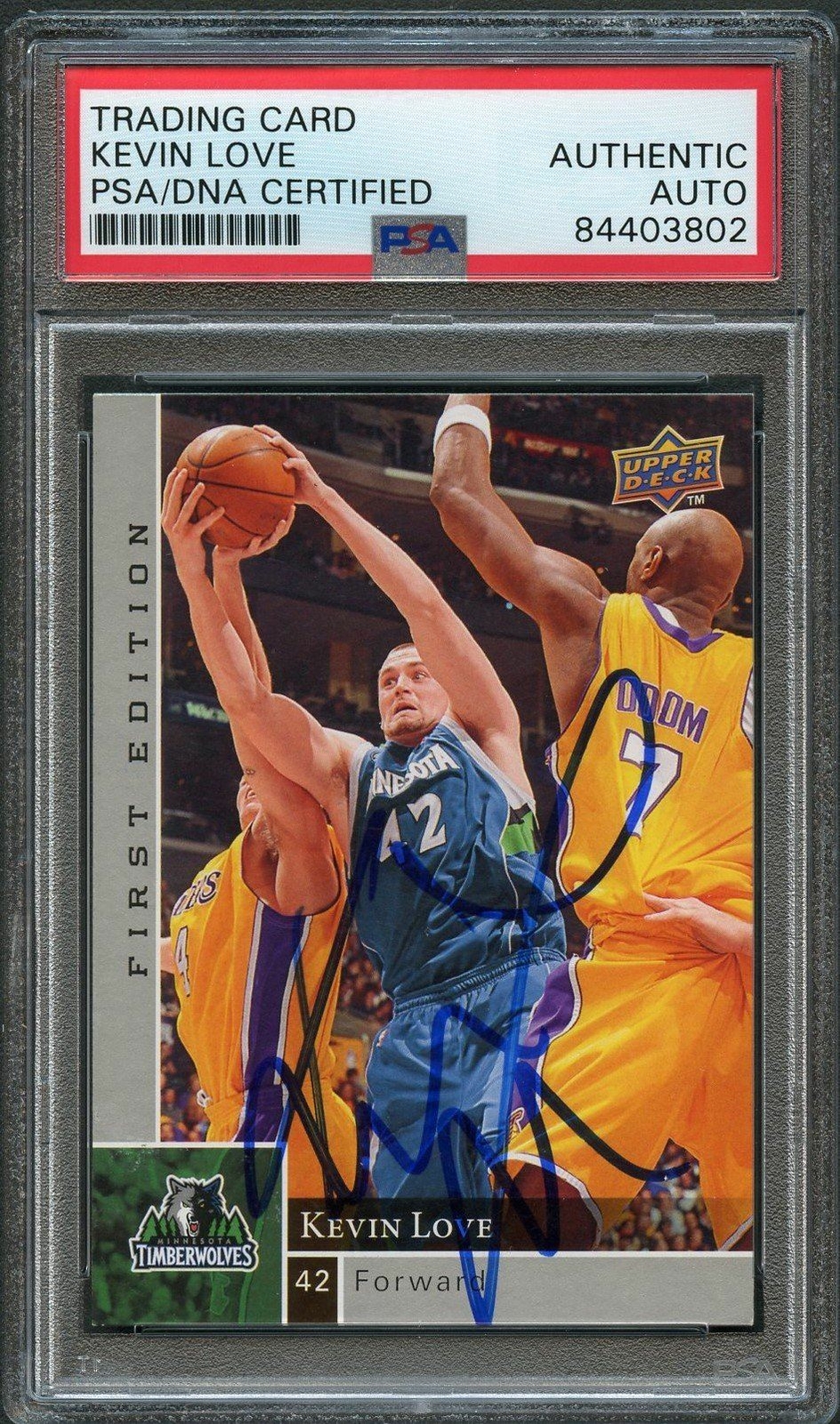 2009-10 UPPER DECK FIRST EDITION #95 KEVIN LOVE SIGNED CARD AUTO PSA SLABBED TIM COLLECTIBLE MEMORABILIA