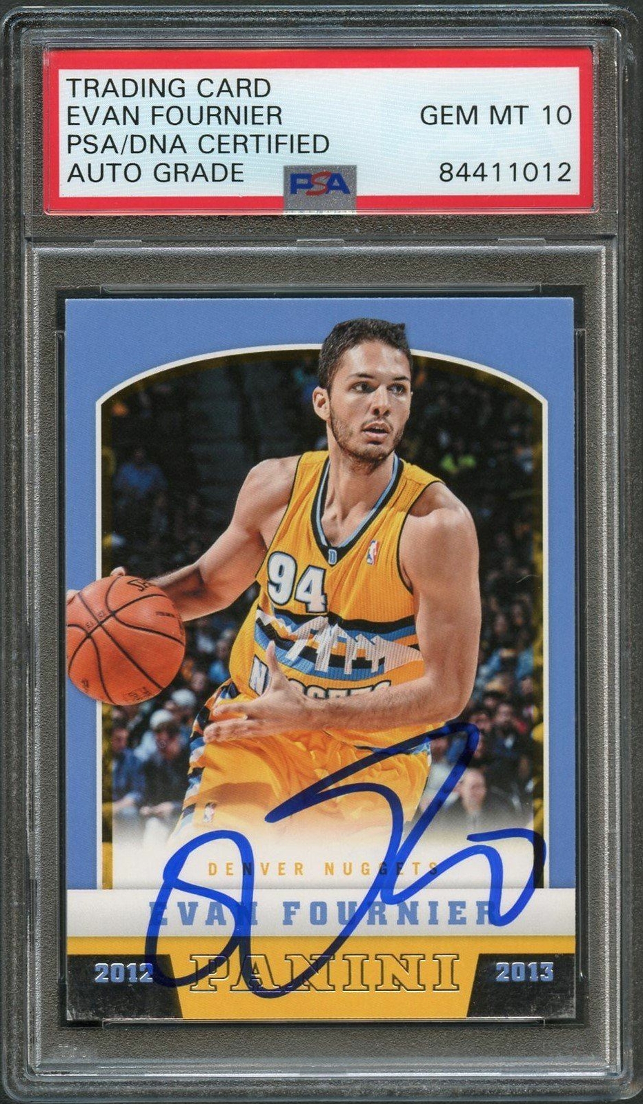 2012-13 Panini Basketball #253 Evan Fournier Signed Card AUTO Graded 10 PSA Slab