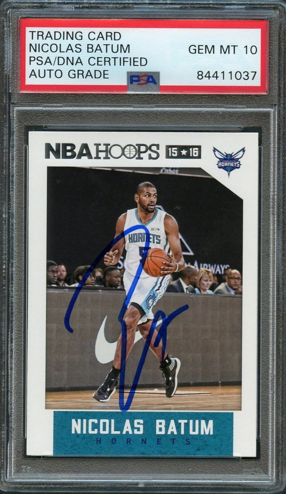 2015-16 NBA Hoops #96 Nicolas Batum Signed Card AUTO Graded 10 PSA Slabbed Horne