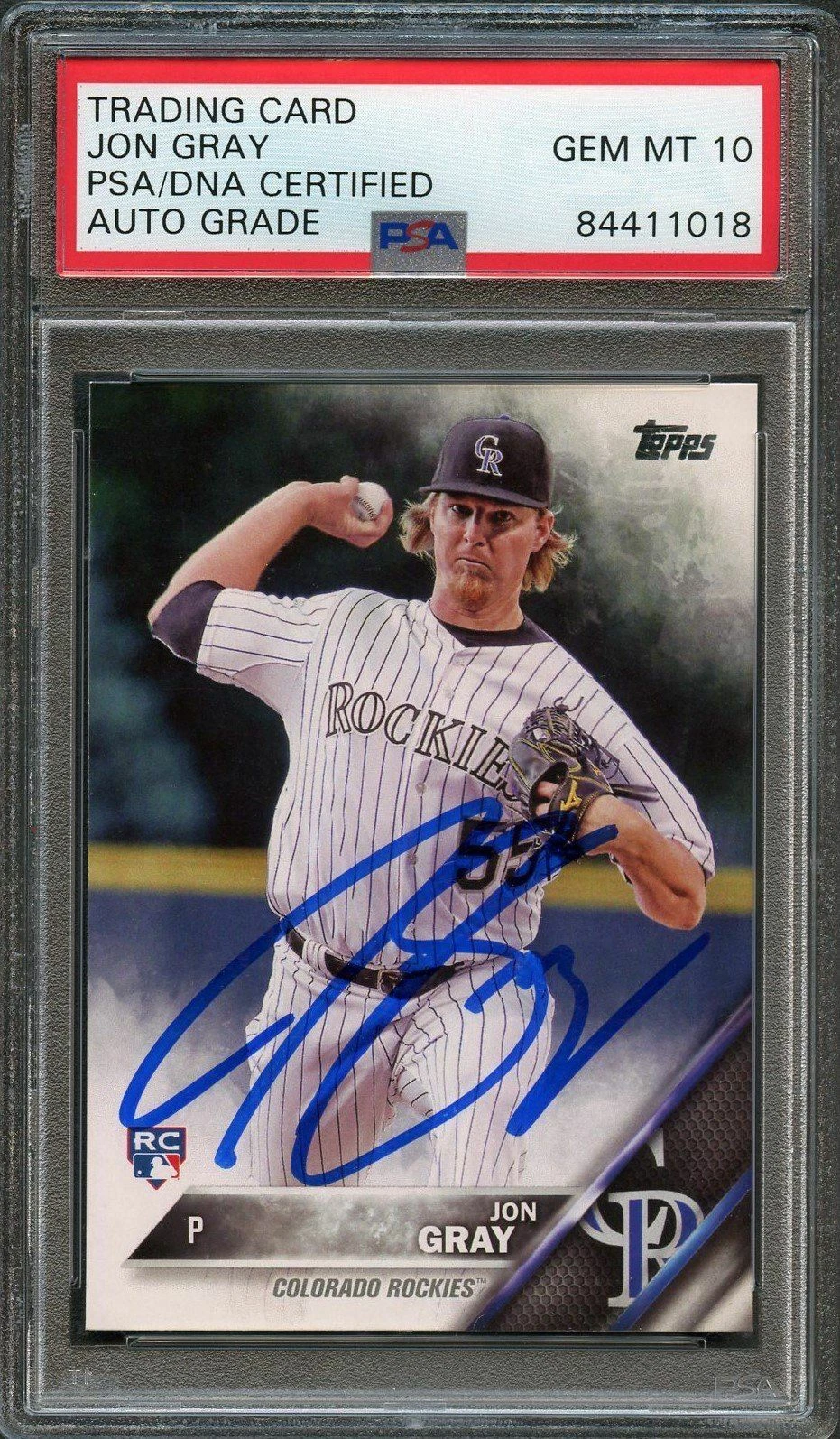 2016 Topps Series 1 #284 Jon Gray Signed Card PSA Slabbed Auto Grade 10 RC Rocki