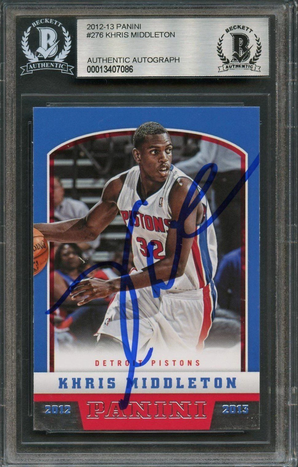 2012-13 Panini Basketball #276 Khris Middleton Signed Card AUTO BAS Beckett Slab