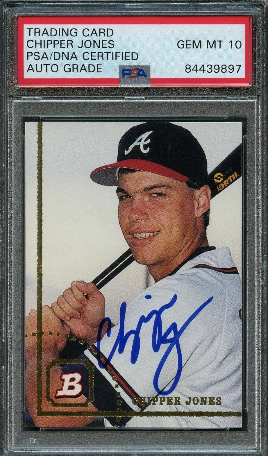 1994 Bowman Baseball #489 Chipper Jones Signed Card PSA Gem Mint 10 Slabbed Auto