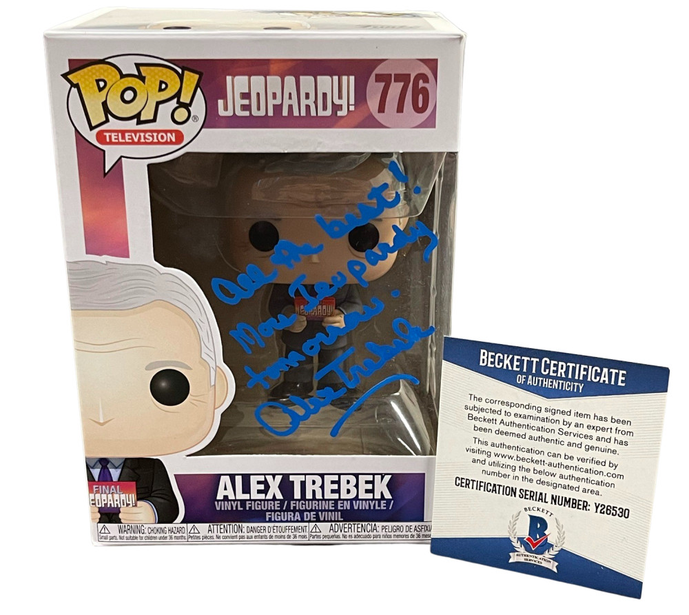 ALEX TREBEK SIGNED JEOPARDY POP VINYL FUNKO FIGURE AUTHENTIC AUTOGRAPH BECKETT B