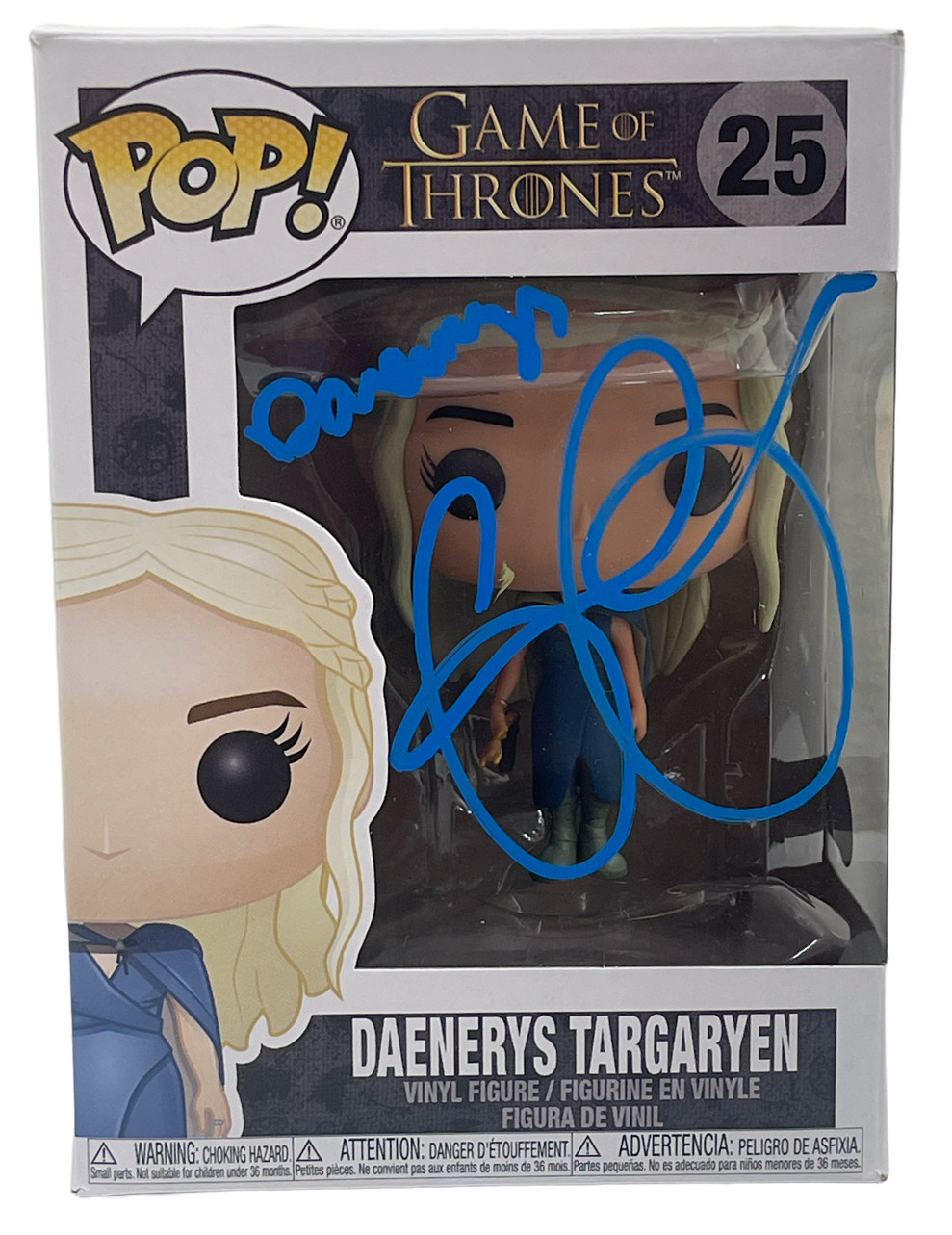 EMILIA CLARKE SIGNED GAME OF THRONES DAENERYS INSCRIPTION FUNKO FIGURE 25 BAS E
