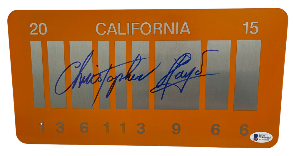 CHRISTOPHER LLOYD SIGNED BACK TO THE FUTURE PART 2 LICENSE PLATE AUTO BECKETT K COLLECTIBLE MEMORABILIA