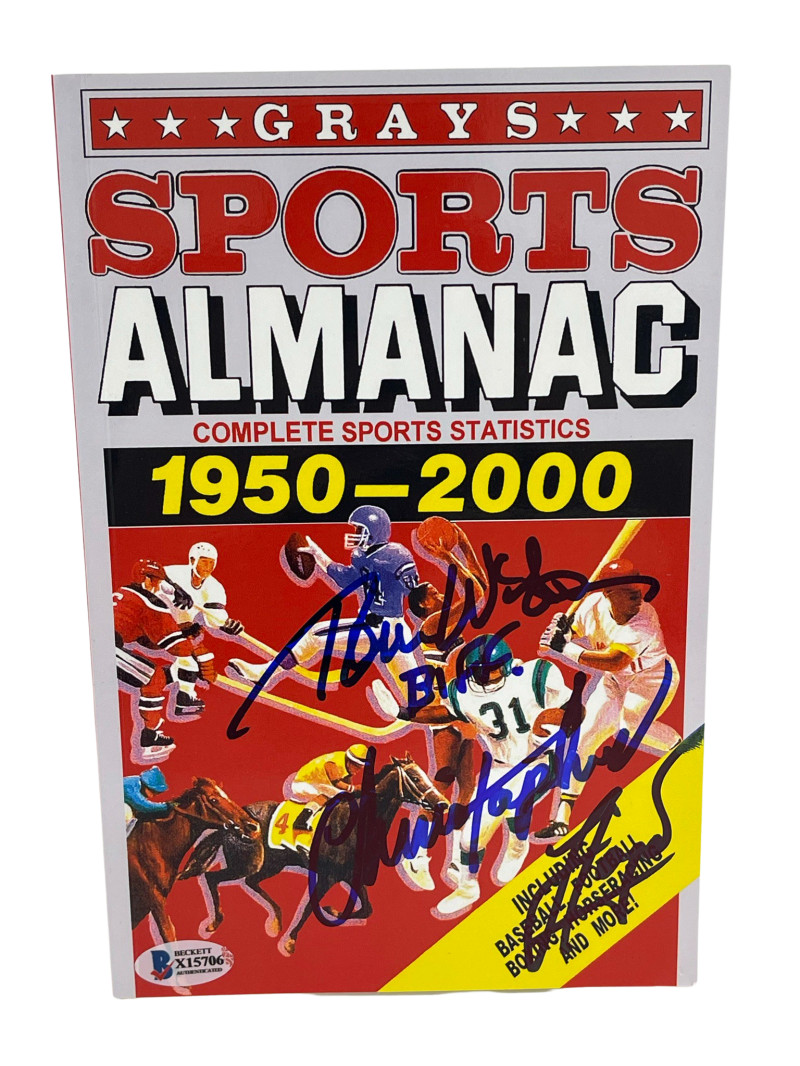 CHRISTOPHER LLOYD TOM WILSON SIGNED BACK TO THE FUTURE GRAYS ALMANAC BECKETT C