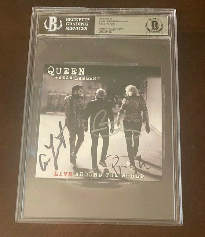 Queen signed autographed CD Booklet Brian May Roger Taylor Beckett Slabbed COA