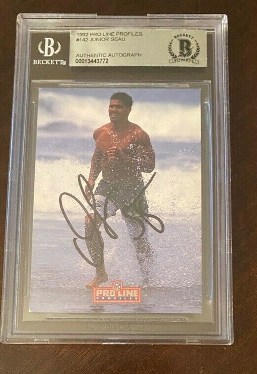 Junior Seau Signed Autographed 1992 Pro Line Football Card Beckett Slabbed BAS