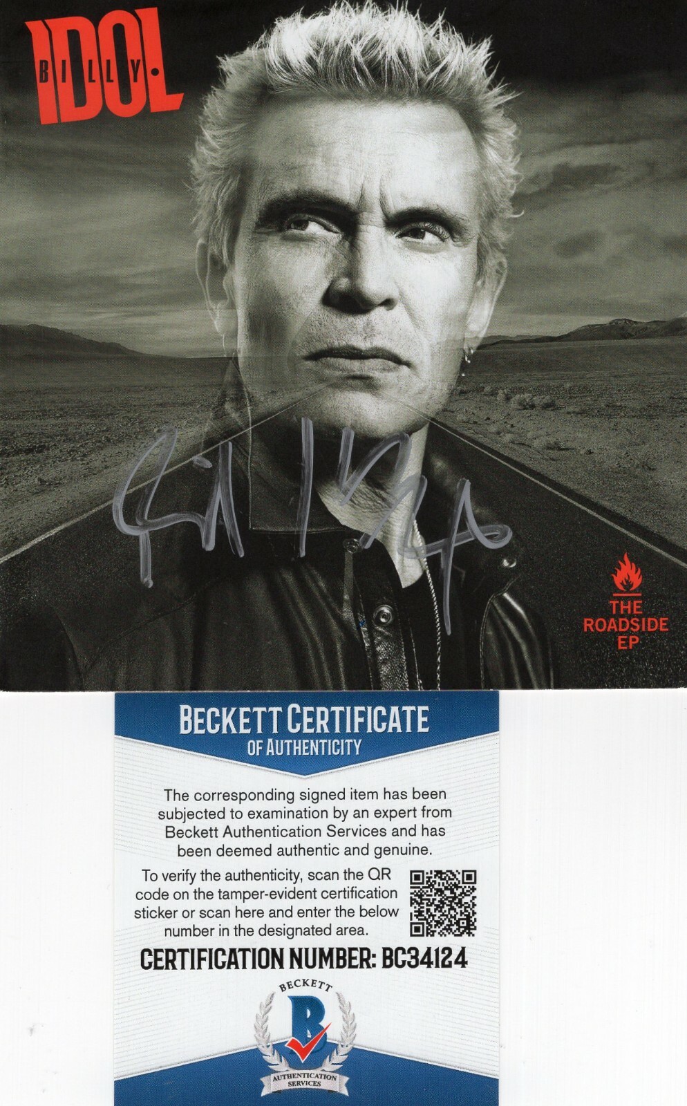 Billy Idol Signed Roadside EP CD Cover w/Beckett COA BC34124 Authentic Brand New