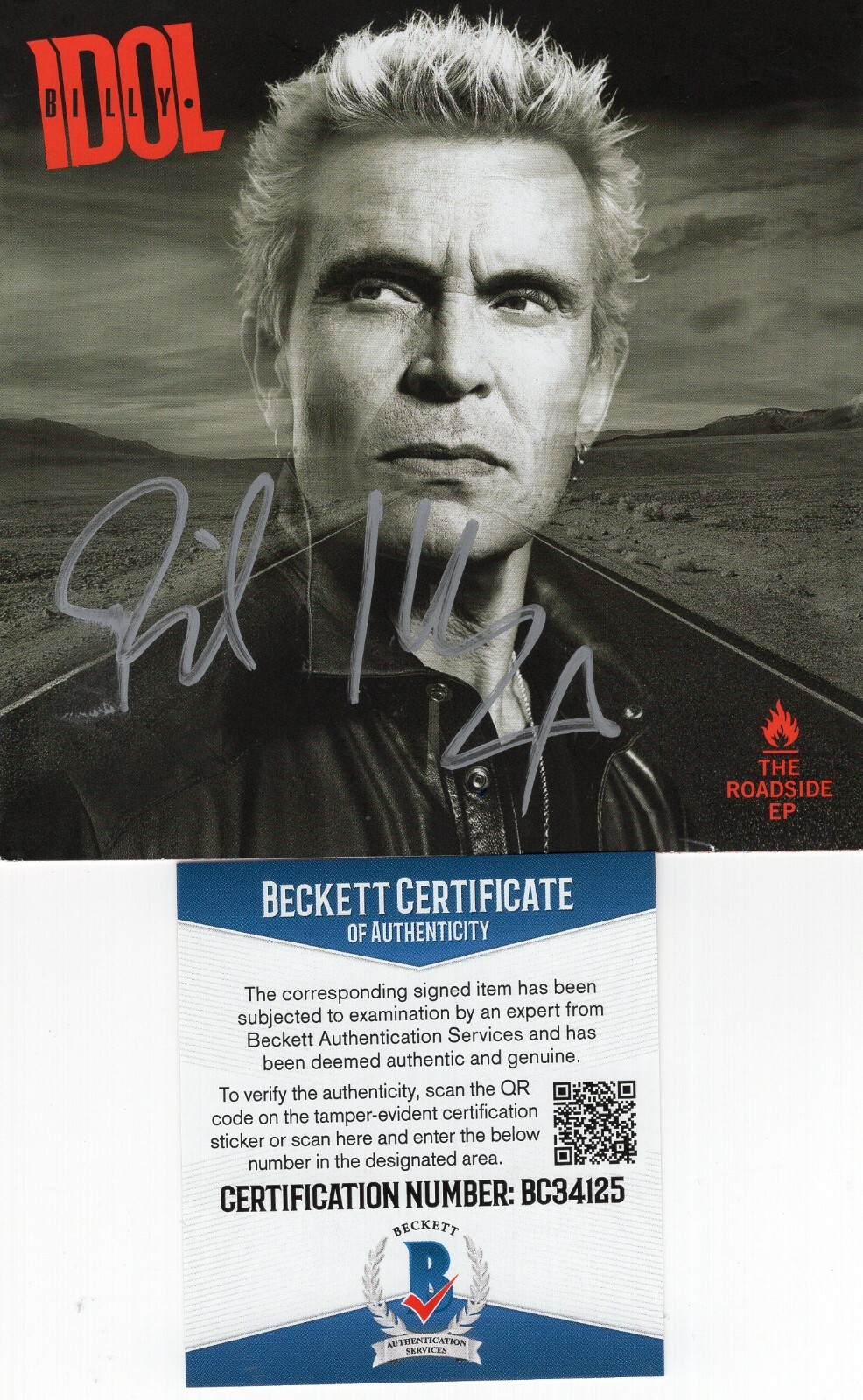 Billy Idol Signed Roadside EP CD Cover w/Beckett COA BC34125 Authentic Brand New