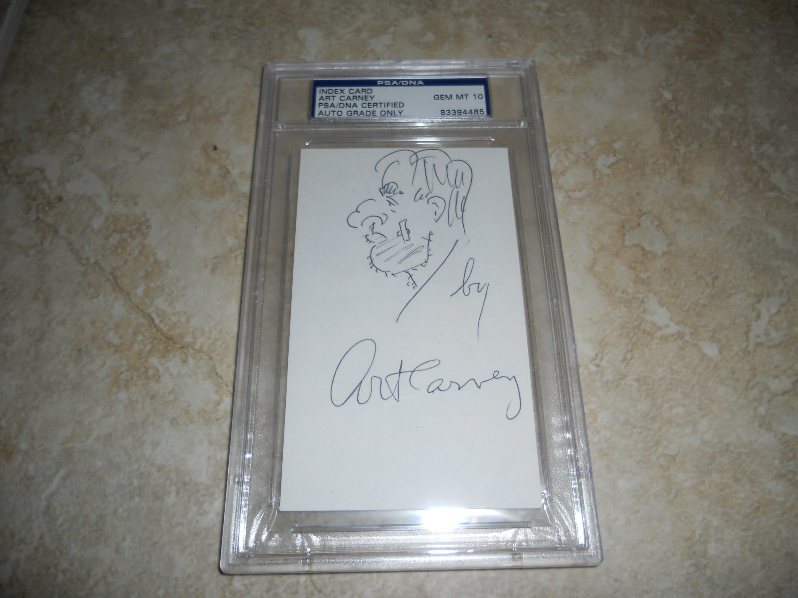 Art Carney Honeymooners Signed Index Card W Sketch PSA Certified Gem Mint 10