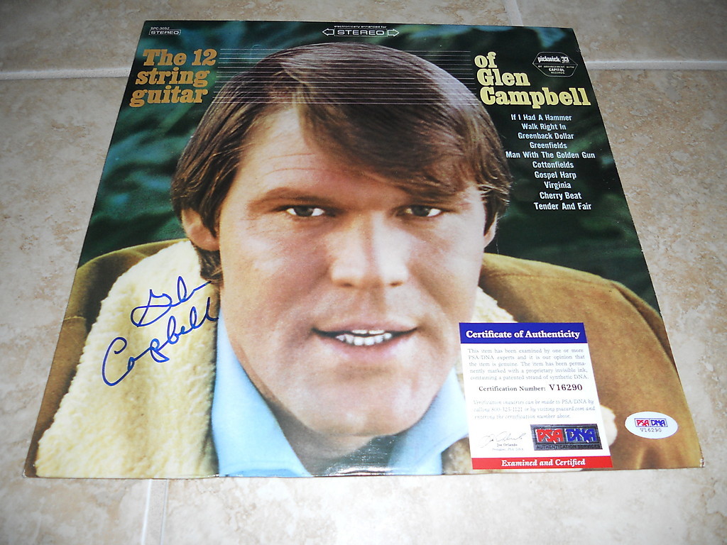 GLEN CAMPBELL SIGNED AUTOGRAPHED 12 STRING GUITAR LP ALBUM RECORD PSA CERTIFIED COLLECTIBLE MEMORABILIA