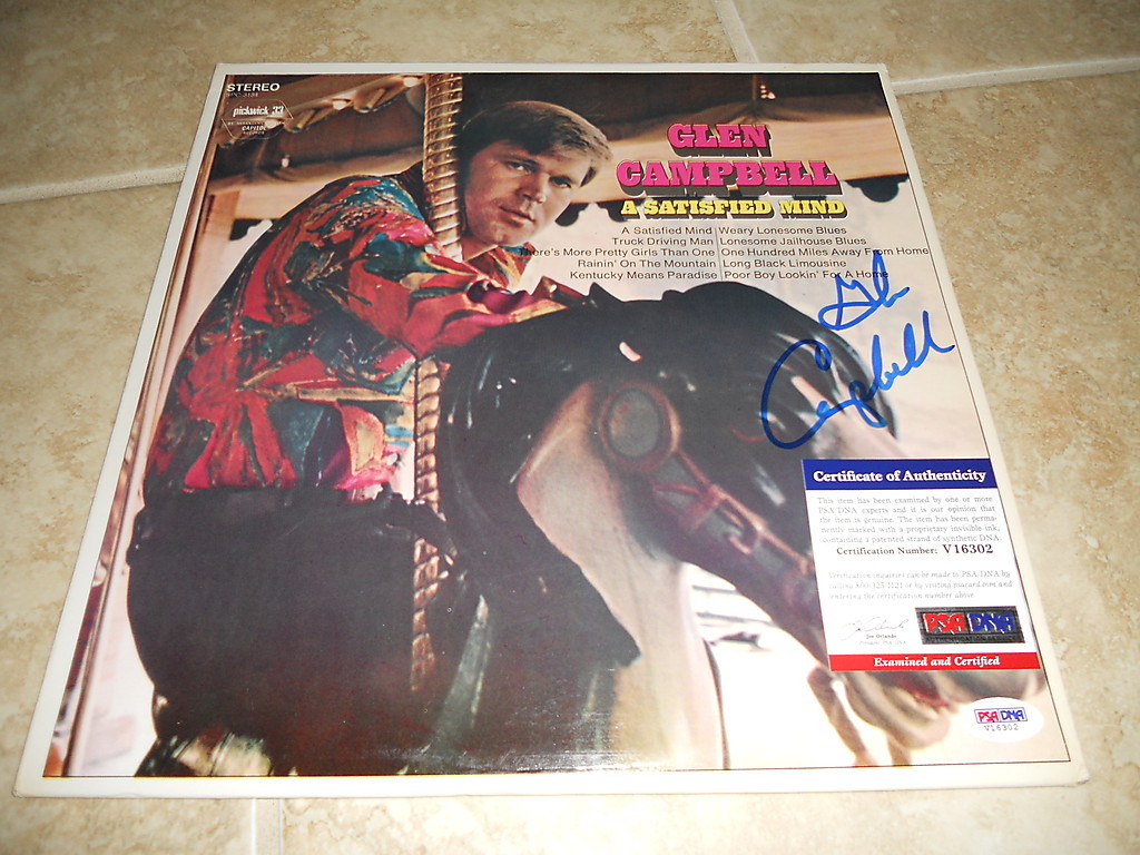 Glen Campbell Signed Autographed A Satisfied Mind LP Album Record PSA Certified