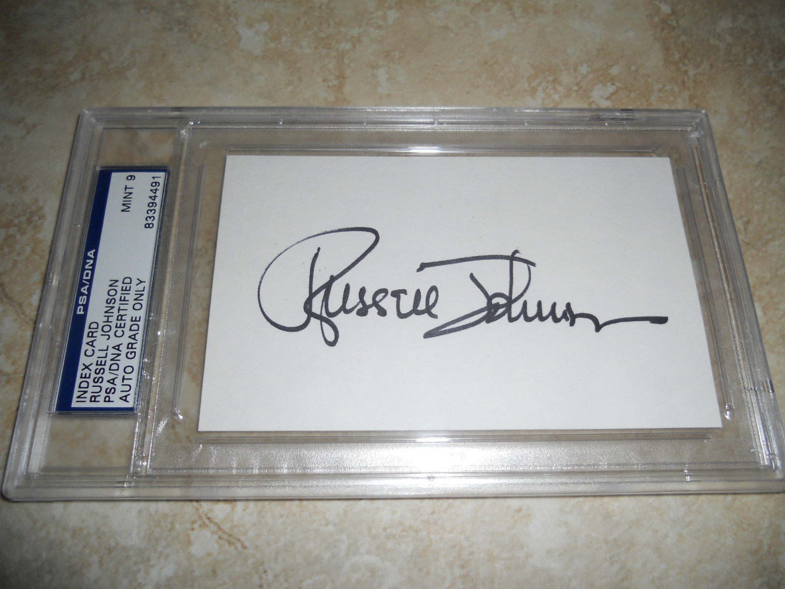 Russell Johnson Gilligans Island Professor Signed Index Card PSA Graded Mint 9