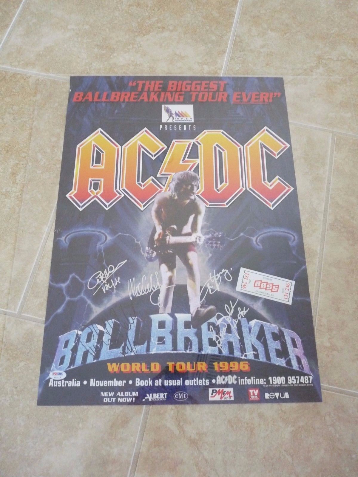 AC/DC SIGNED AUTOGRAPHED POSTER PSA CERTIFIED 1996 BALLBREAKER AUSTRALIA TOUR COLLECTIBLE MEMORABILIA